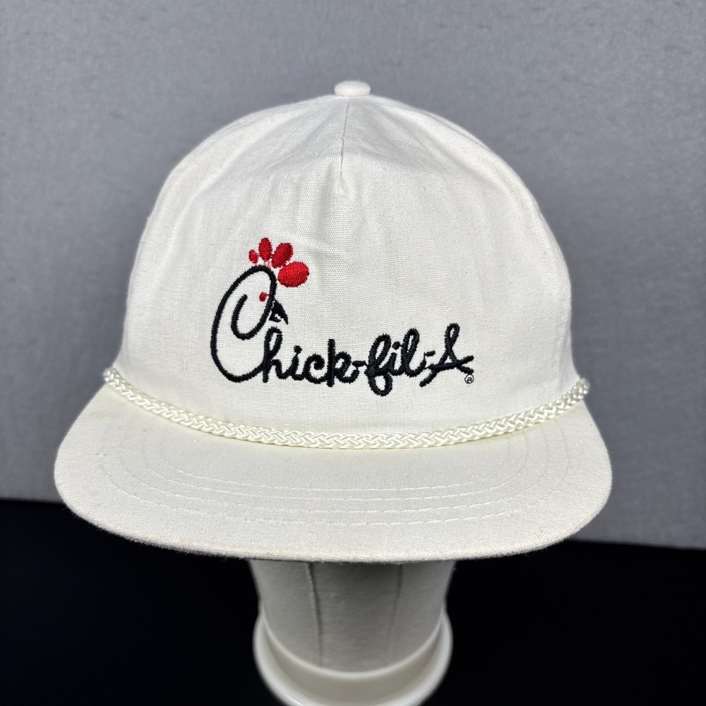 Vintage Chick-Fil-A Hat Made in Taiwan White Rope OSFM Adjustable Cap Cotton
